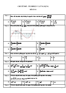 Tài liệu trắc nghiệm Giải tích Lớp 12 - Đề số 1 - Chuyên đề Tích phân và ứng dụng